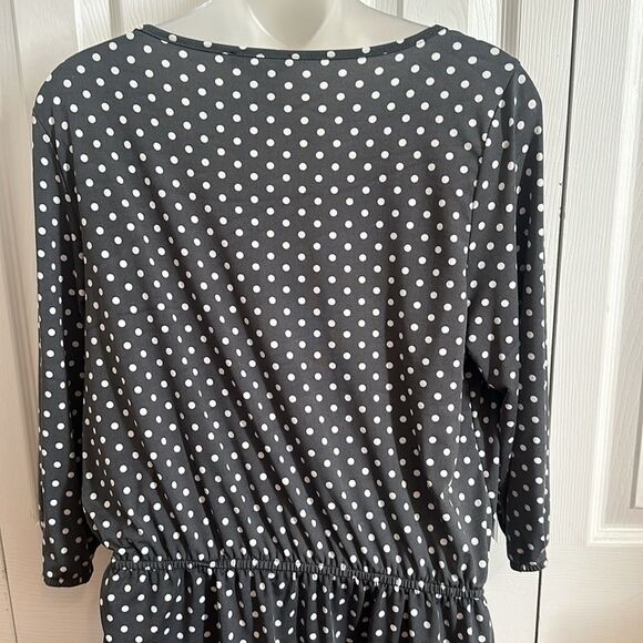 Robert Louis Gray Polka Dot Cinch Waist Silky Blouse Medium M - Picture 5 of 6